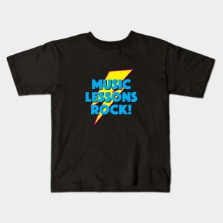 MUSIC LESSONS ROCK! LIGHTNING LOGO SLOGAN FOR TEACHERS, LECTURERS ETC. Kids T-Shirt